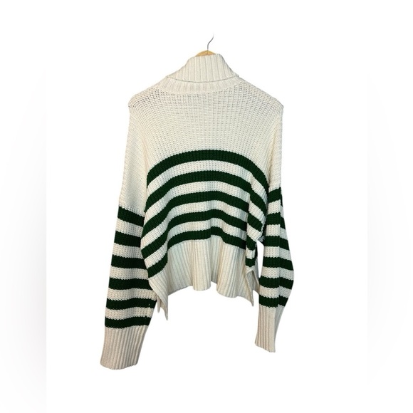 Madewell Wide Rib Stripe Turtleneck Sweater Cream/Green XL - Picture 6 of 7